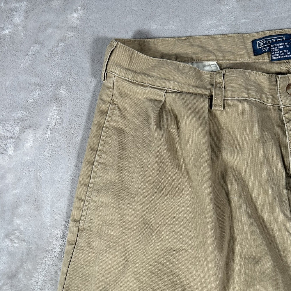 VTG 90s Polo Ralph Lauren Andrew Pant Men 35x30 Beige Classic Chino Pleated USA - Picture 4 of 16